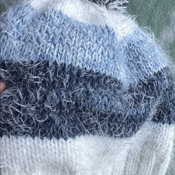 Heat Holders Fuzzy Knit Beanie with Pom-Pom - White, Blue, and Gray - Picture 3 of 4